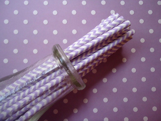 Chevron Paper Straws - Lavender Chevron Straws (25) - Paper Straws With Printable Flag Pennants - SALE - SAVE 15%