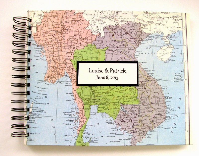 Large Travel Journal / Photo Album with Custom Map, 8"x10"