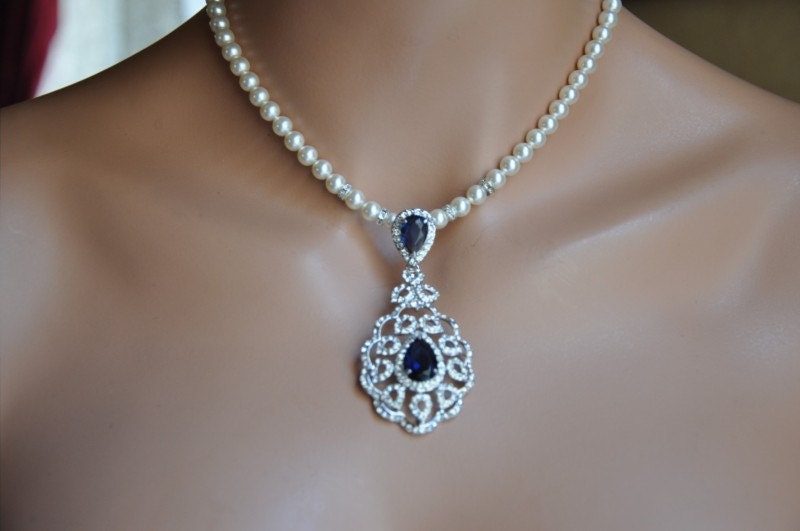 Wedding Necklace and Earring Montana Blue Set,Pendant Necklace,Cubic Zirconia Jewelry Set,Jewelry Set,Bridal Necklace and Earring Set
