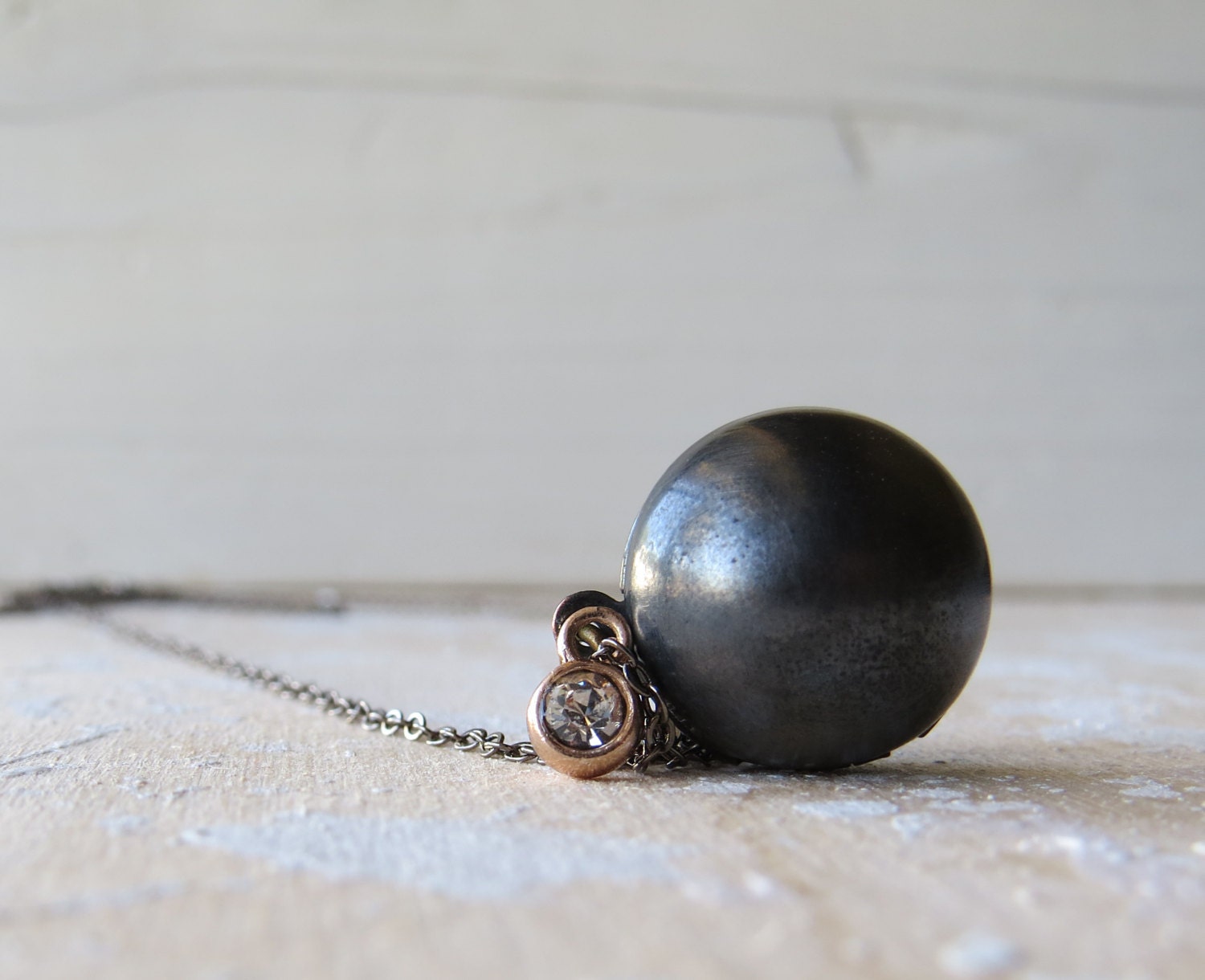 The Old BALL AND CHAIN, Rustic Oxidized Copper Locket Necklace