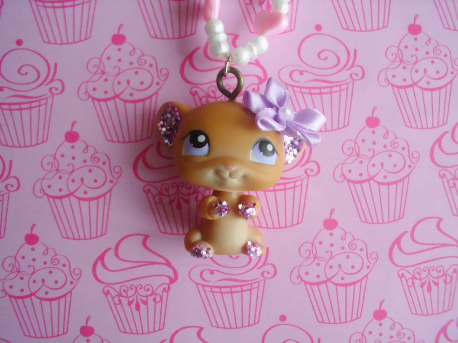 Littlest Pet Shop Hamster Necklace Pendant Jewelry Cute Girl Teen Purple Ooak Gift Easter Valentine Doll Animal Heart