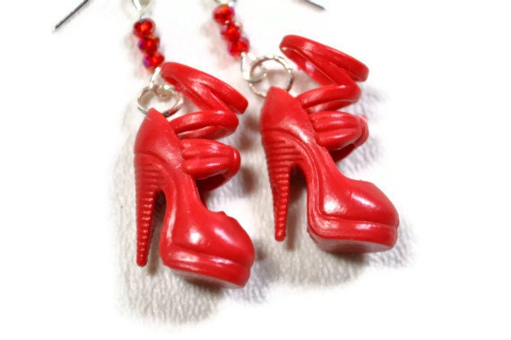 Heeled- 70's Vintage Barbie Earrings, Red Sandal High Heel Shoes - CamillaLimon