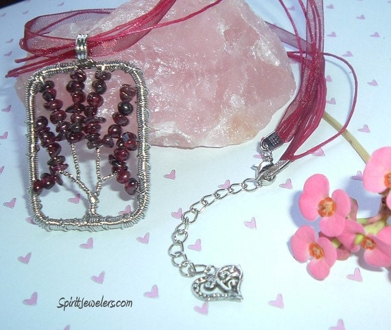 Surround Me With Stable and True Love - Garnet Tree of Life Pendant Necklace - Reiki Infused - 1904