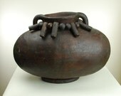 Large Clay Pottery Water Vessel with Beaded Adornment