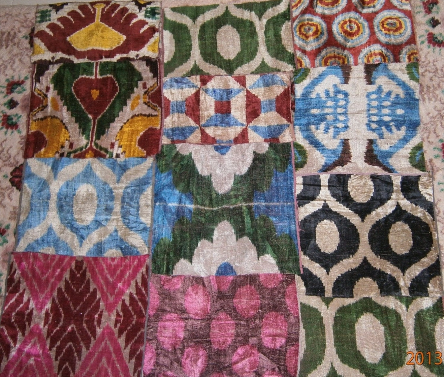 SALE %25 Yuner / ikat Velvet pieces, patchwork pieces, decorative super parts, bargain price, 12 pieces, Free Shipment By FEDEX