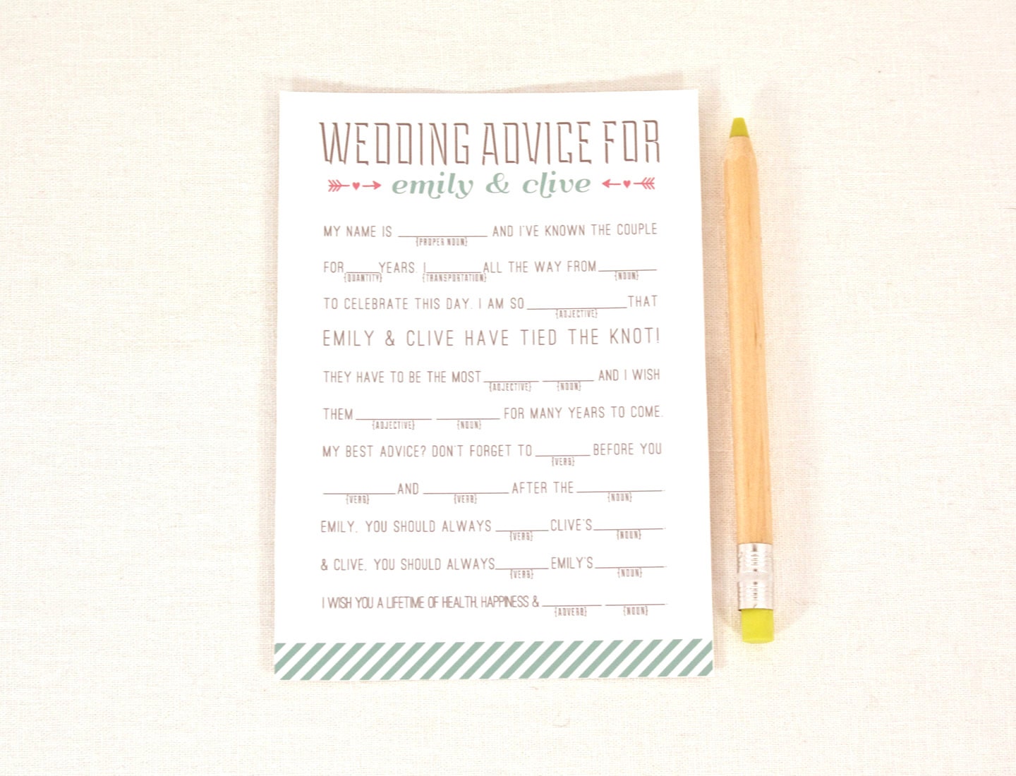 Wedding Mad Libs: Wedding Advice for Bridal Shower PDF Digital DIY Printable Download