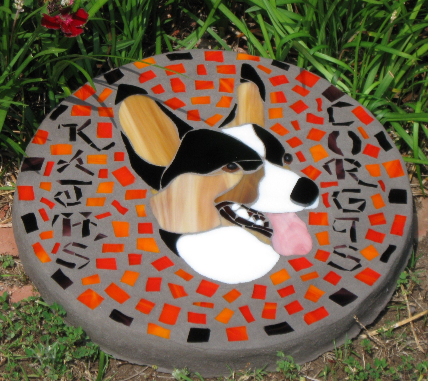 Handmade Stained Glass Custom Corgi Mosaic Stepping Stone