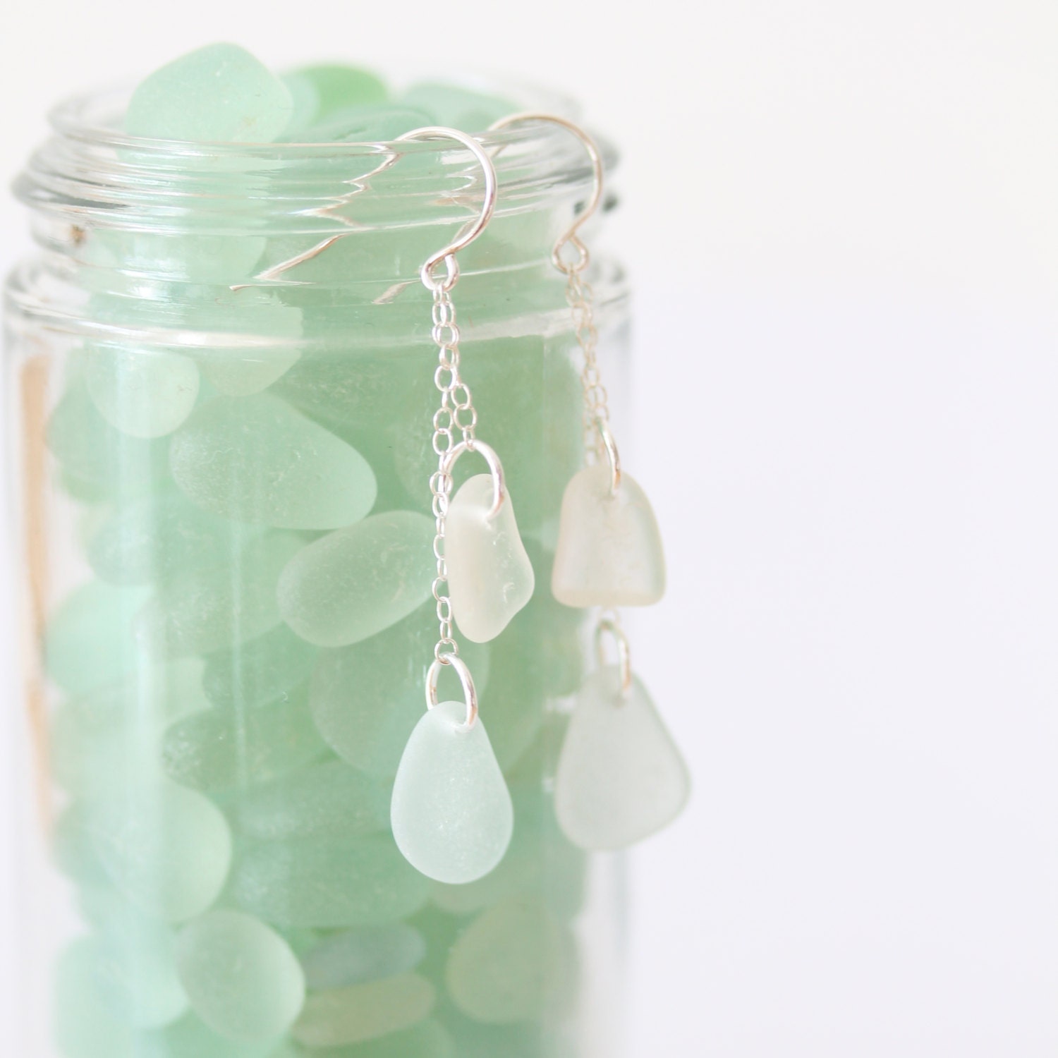 Sea Glass & Sterling Silver Earrings - Free Shipping