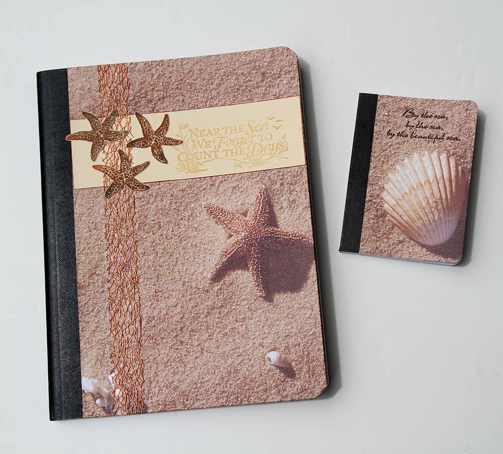 Starfish and Shell Journal Set of 2 Notebooks Altered Composition Books