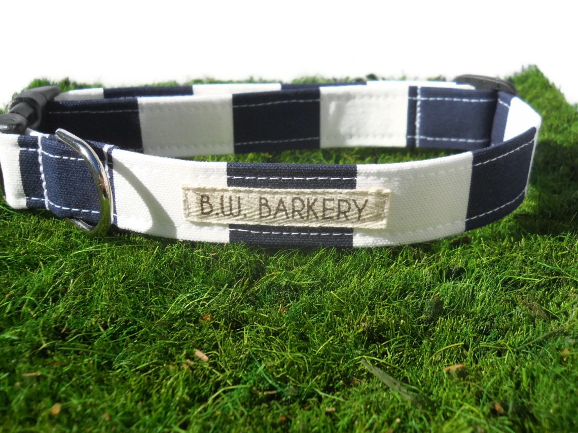 Dog collar...The "Copa Cabana".... Navy and white stripe...Any size...