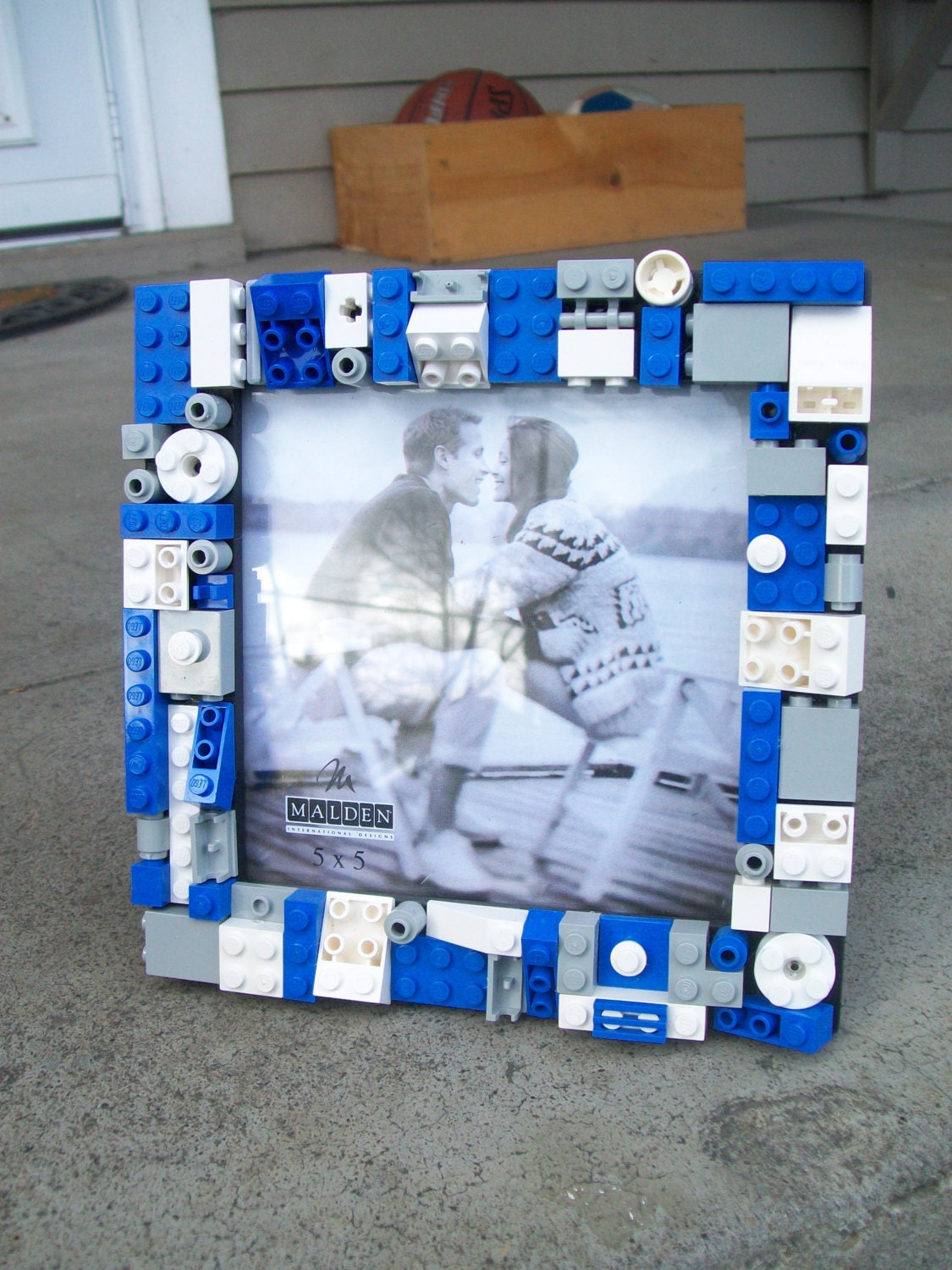 White Blue and Grey Lego 5 x 5  Inch Frame
