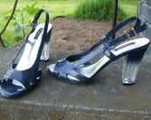 Vintage Repro Fioni Heels with Lucite/Plastic Clear Blue Heels - Women's Size 9