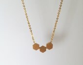 Trio of Hexagons - Brass Necklace - Golden Hues