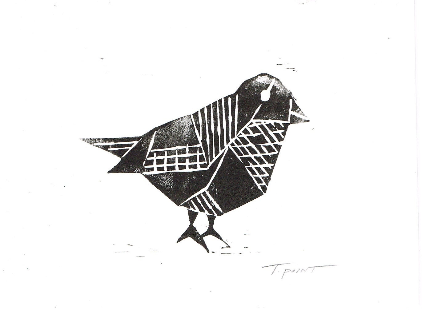 SALE Abstract Little Birdie Art Block Print 4 x 6 Home Decor / Black, Sea Green, Gold, Red / Hand Pulled Linocut