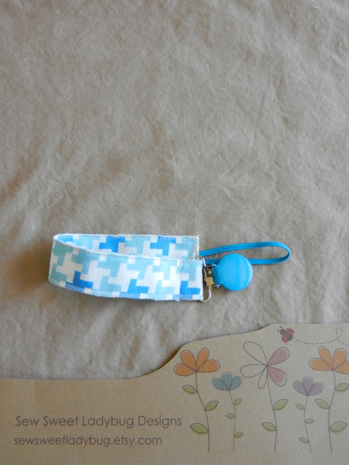 Soothie Fabric Pacifier Clip in Riley Blake Fabric Lori Holt Baby Boy Paci Clip Ready to ship