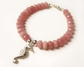 Silver Seahorse Bracelet, Pink Ruby Bracelet, Semi Precious Bead Bracelet, Beach Jewelry UK