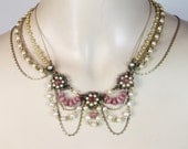 Bridal Necklace,Victorian Wedding Jewelry,Hand Beaded Necklace,Antique Necklace, Vintage Style,Statement,Pearls,Stones And Antique Gold,OOAK
