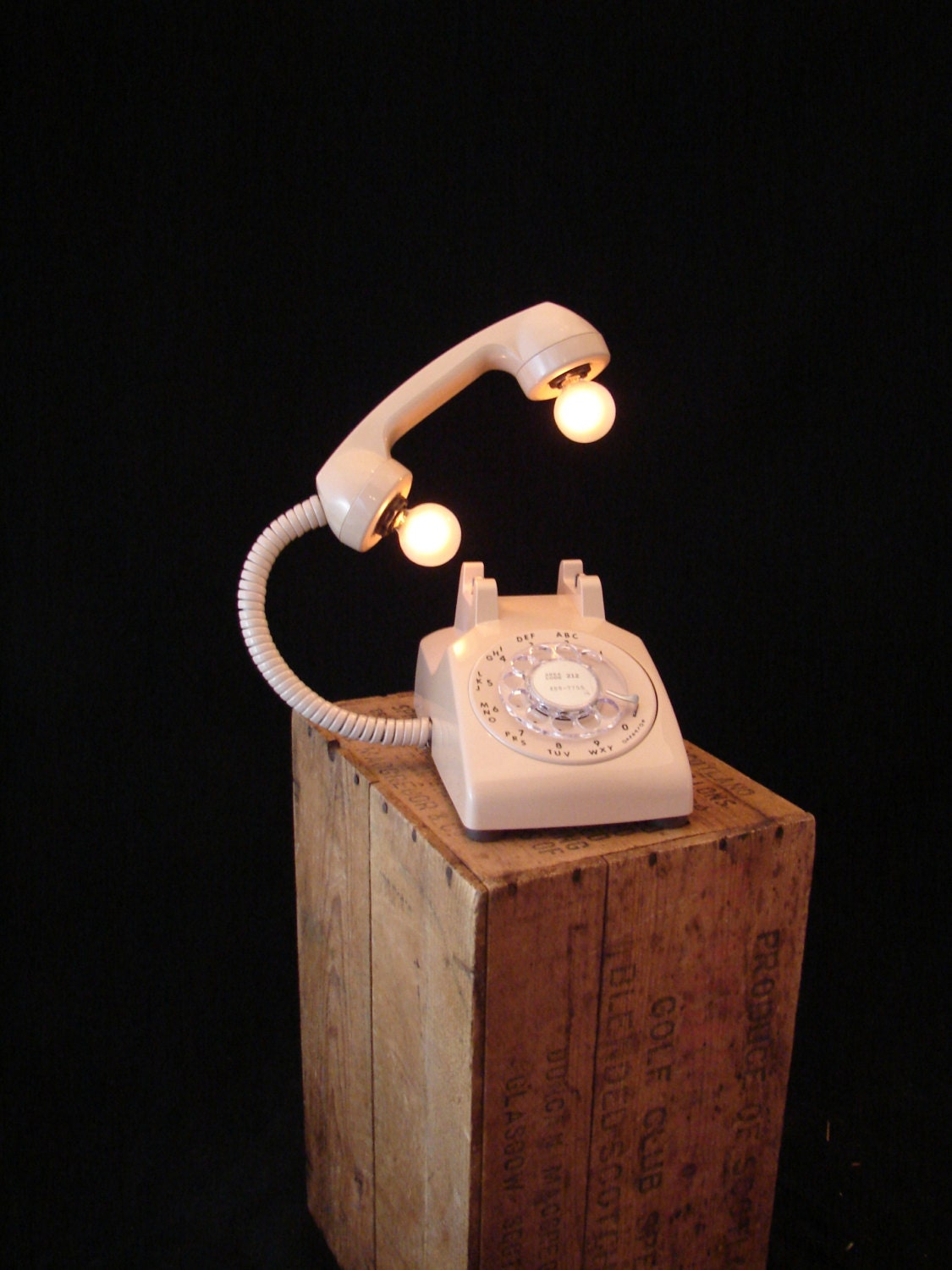 Upcycled Vintage Beige Rotary Telephone Lamp