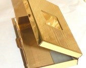 Vintage Pill Box Large Monogram Area Pill Cutter Gold Tone Hinged Pill Case
