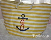 Preppy Stripe Monogrammed Personalized Tote Anchor, Turtle, or Sailboat Monogram  Yellow and Green Stripe
