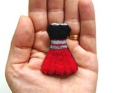 Women's BROOCH Hand Embroidered Miniature Dress Felt Brooch Red - DORA