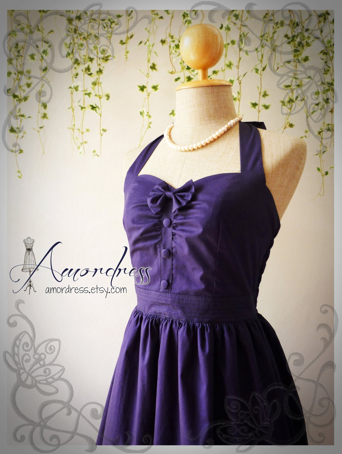 The Goddess Navy Dress Dark Blue Dress Vintage Inspired Party Dress Tea Party Garden Dress Bridesmaid Wedding Bridal Dress -Size S-M-