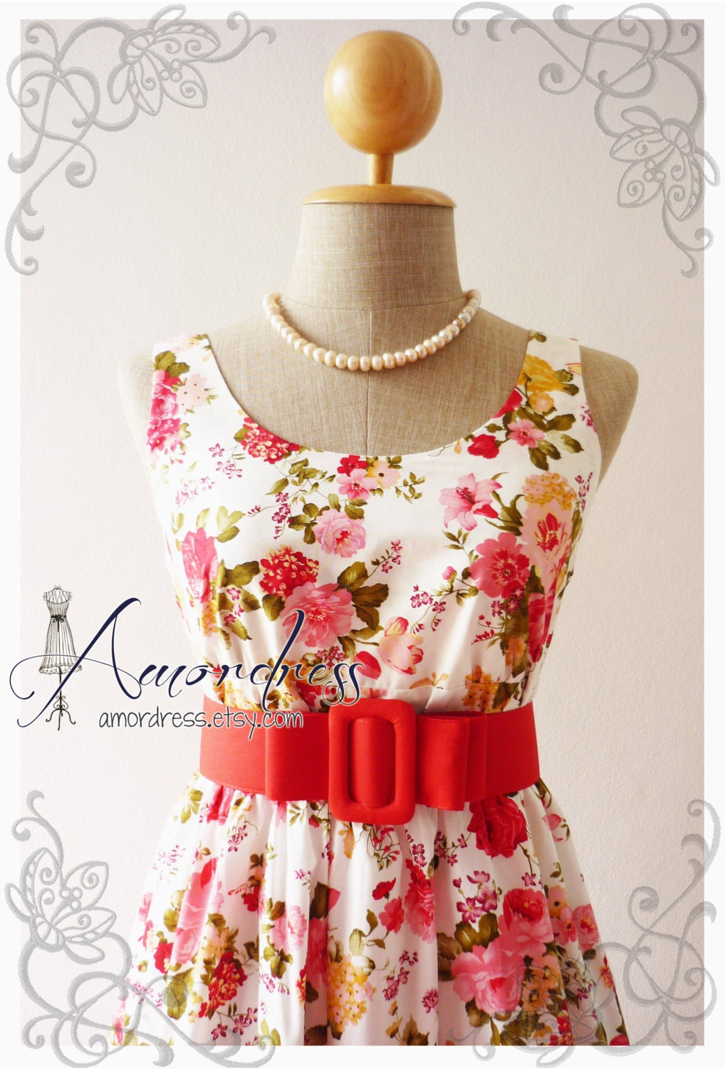 Rose Tea Dress Floral Dress Vintage Inspired Dress Garden Wedding Bridal Holiday Event Special Party Every day Dress Flower Angel -Size S-