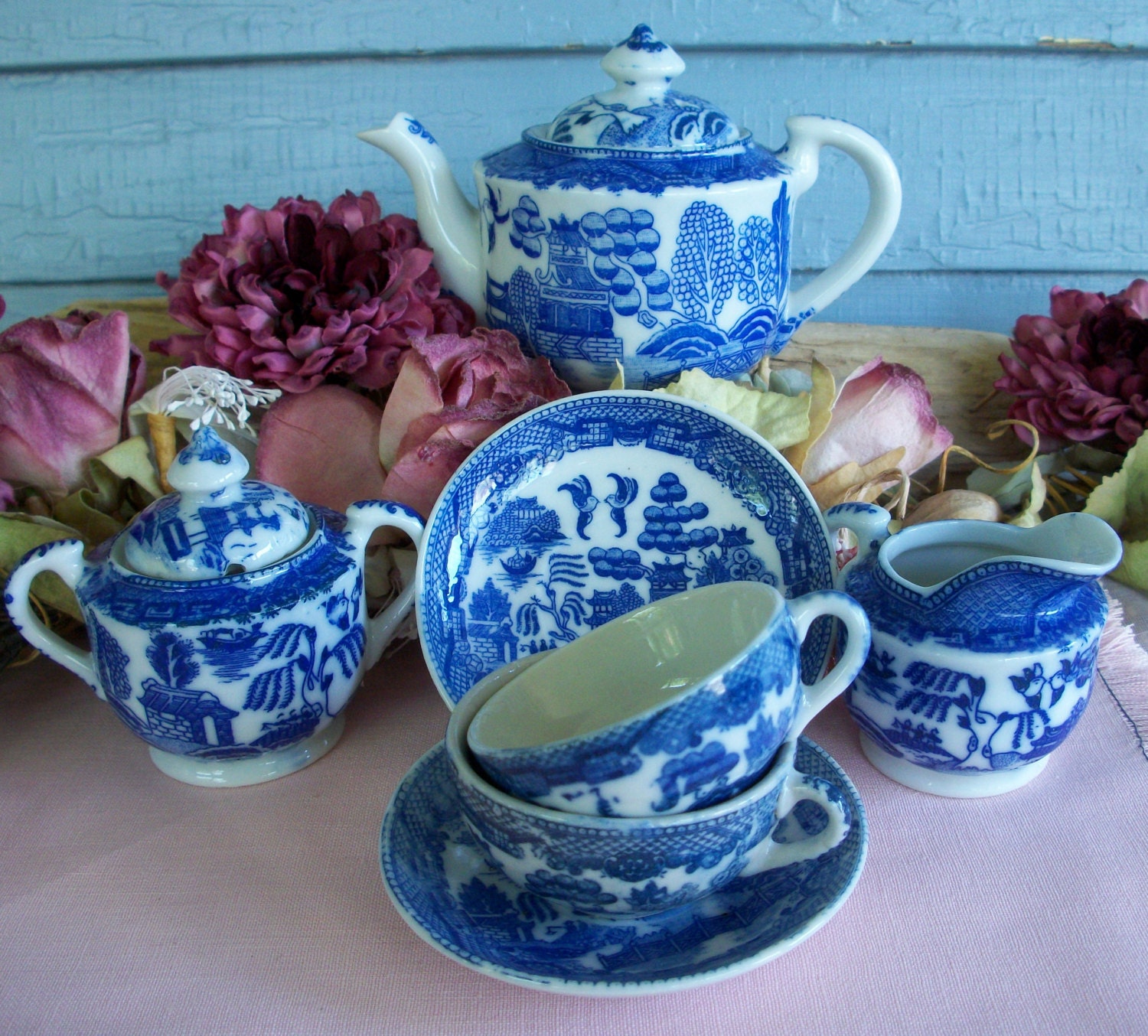 blue willow childs tea set