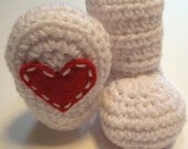 Crochet baby booties.  Valentine's Day Infant booties.  0 to 3 months, 3 to 6 months. Made to order.