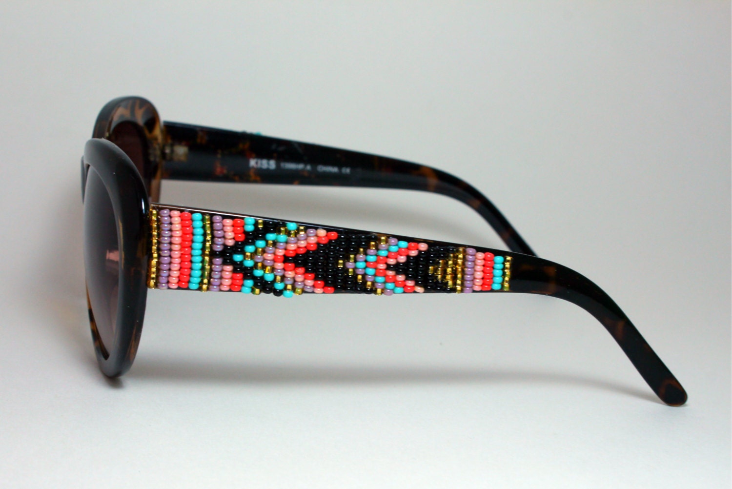 Beaded Cat Eye Sunglasses Purple Arrows