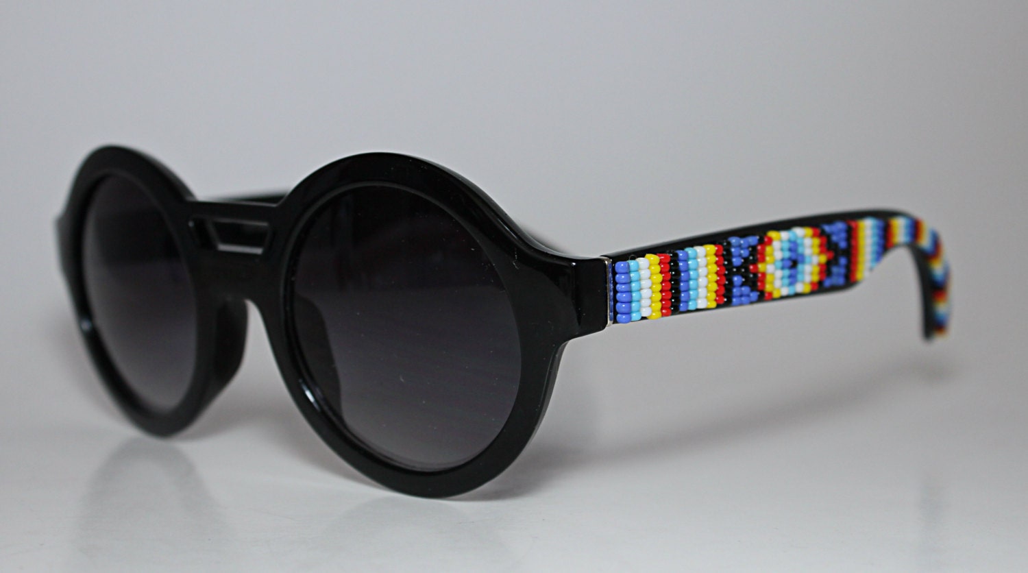 Round Tribal Beaded Sunglasses Black And Blue