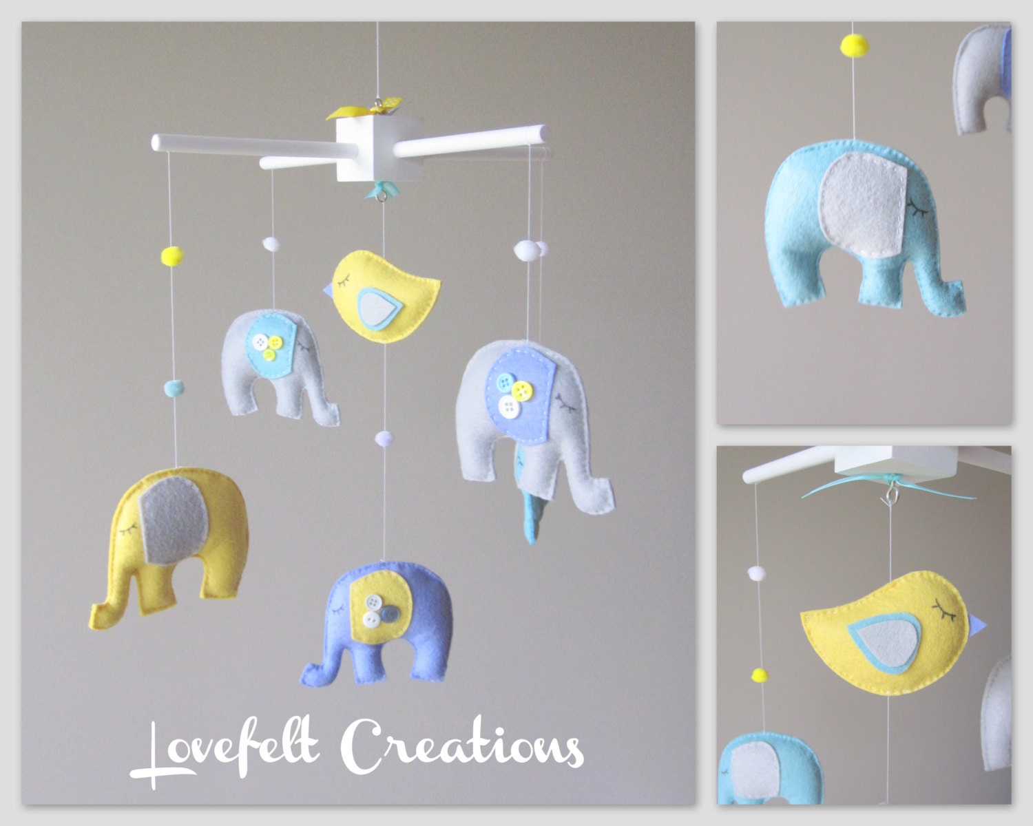 Baby mobile - Baby crib Mobile - Elephant Mobile -Bird Mobile - You can PICK YOUR COLORS
