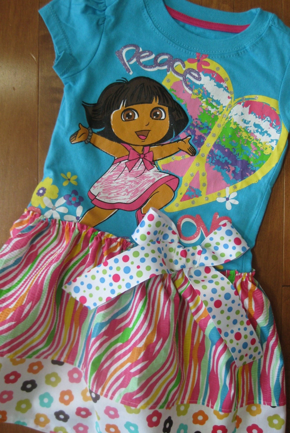 Dora the Explorer Dress Upcycled Shirt Girls Short Sleeve 3T 4T