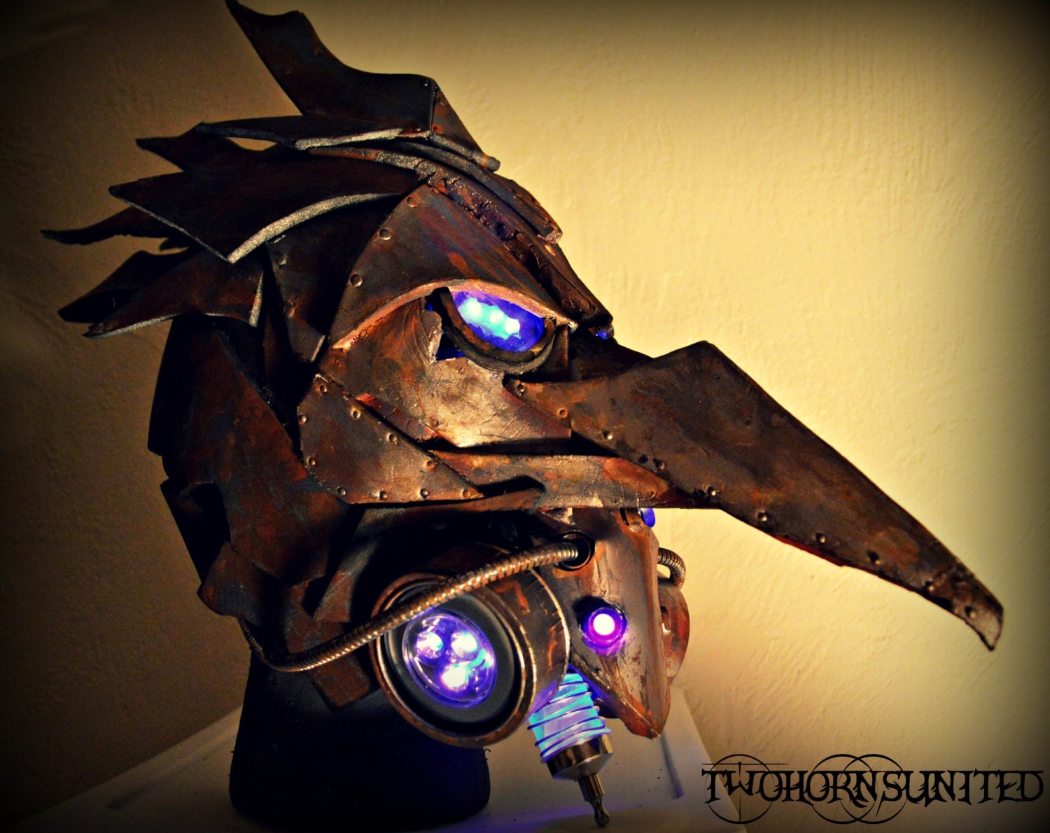 The Iron Beak Plague Doctor Wasteland rusty LIGHT UP teslapunk apocalypse Full face mask/helmet with removable Respirator