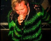 7 DaY SaLe --- Snot Green & Black Striped PUNK MOHAIR SWEATER, Seditionaries style, Stripey, Holey, KbD, indie, Sex Pistols "AnY SiZe"