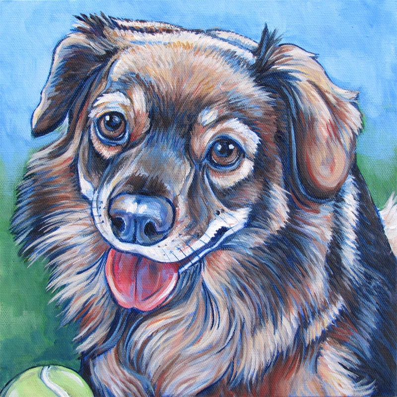 10" x 10" Custom Pet Portrait Painting in Acrylic on Ready to Hang Canvas of One Dog, Cat, or Other Animal