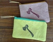 Hatchet Zip Pouch Hand Dyed and Hand Printed Bag