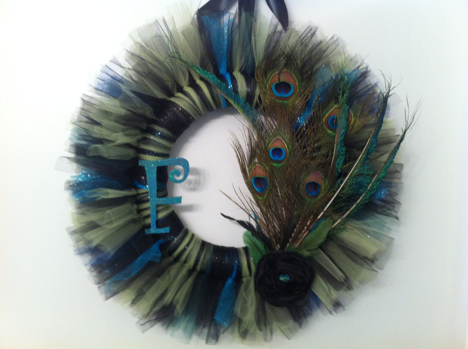 Extra Large Peacock Tulle Wreath with initial