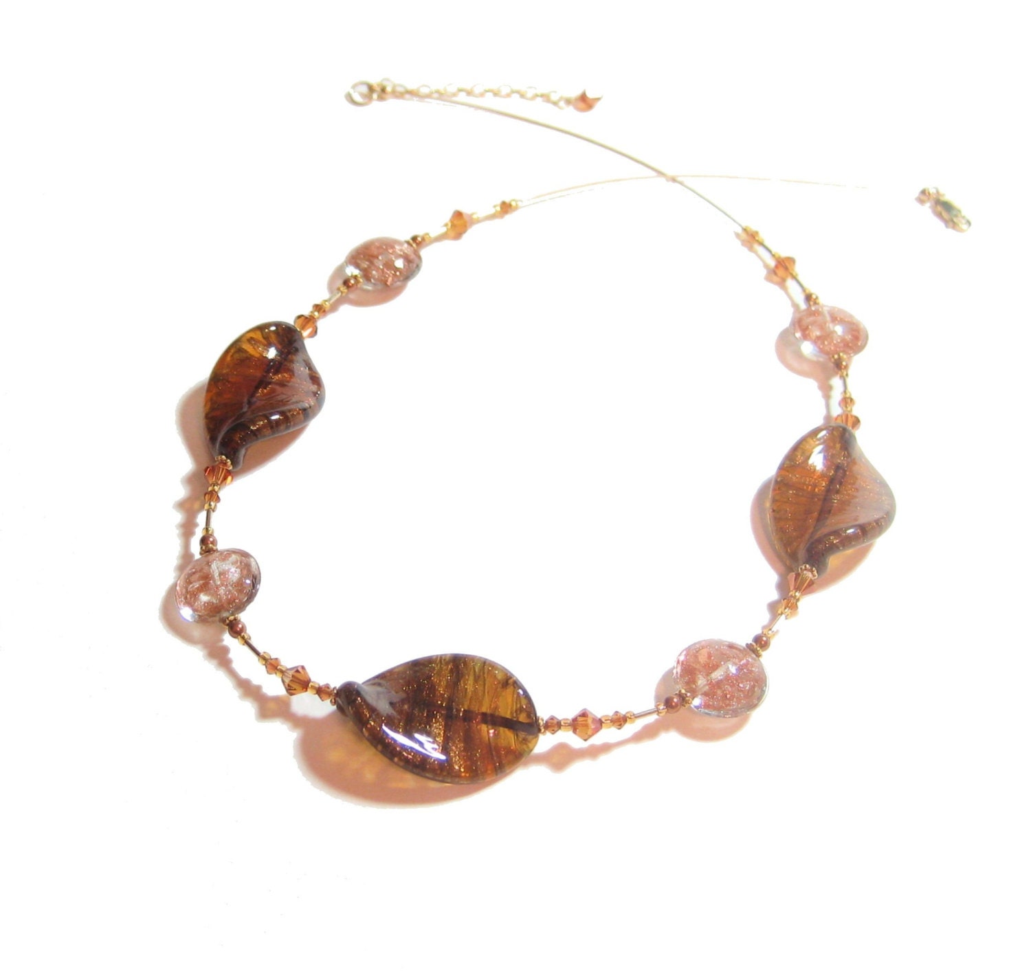 Murano Glass Amber Necklace, Venetian Topaz Twist Necklace, Italian Jewelry, Glass Jewelry
