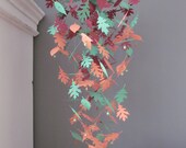 Nature inspired paper leaves mobile in green, orange and red --- Wedding decoration, natural themed nursery or on a boy's room