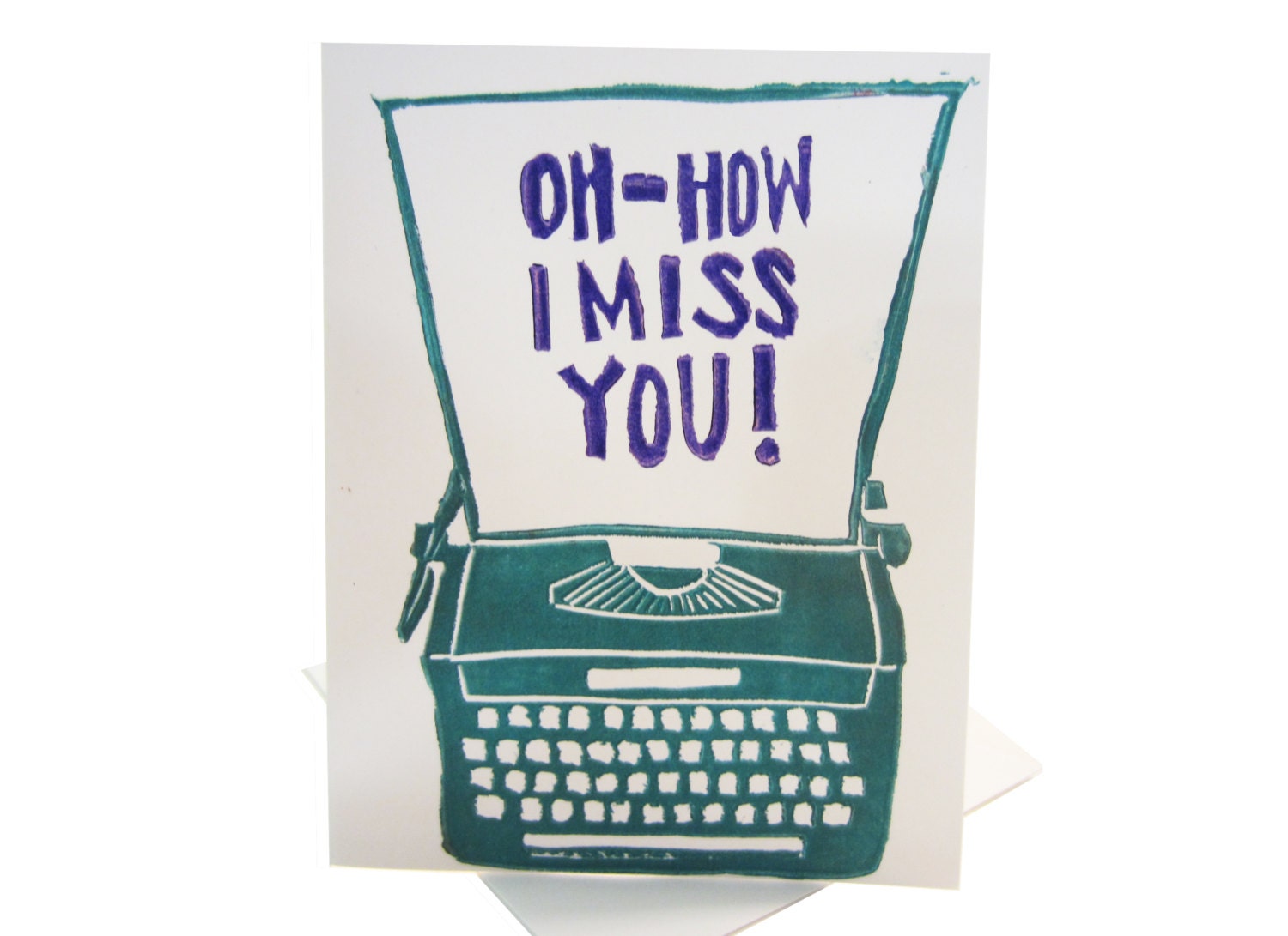 oh - how I miss you // turquoise miss you card hand carved illustration