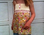 Girls Halter top, green & pink, summer top, crochet top