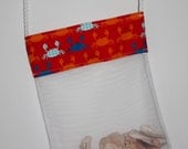 Shell Bag RED CRAB, Mesh Beach Bag, Shower Caddy, Sea shell collecting bag