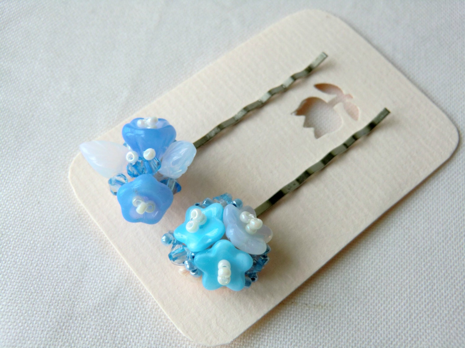 Cornflower Blue Bobby Pins Bead Embroidered Hair Pins Flower Bobby Pins Beaded Hair Clips Barrettes for Girls Glass Flower Bobby Pins