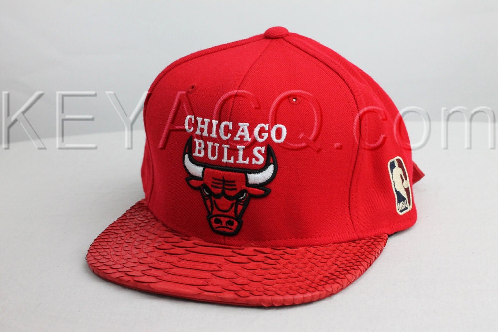 Custom Chicago Bulls Strapback, Red Python Belly, Red Lambskin, Gold Buckle