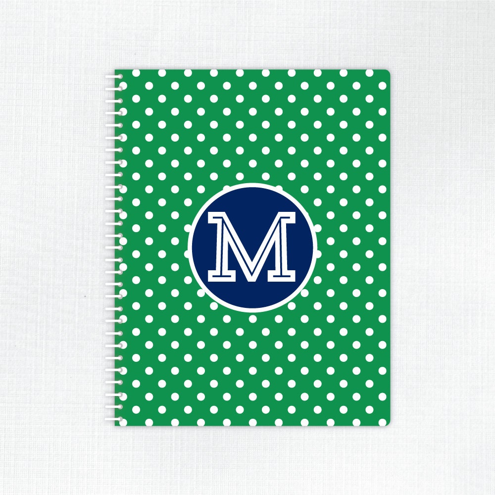 Personalized Spiral Bound Notebook - Preppy Polka Dot Collection - Kelly Green / Cobalt Il_170x135