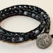 Double wrap leather beaded bracelet black and grey shell beaded wrap chan luu style wrap