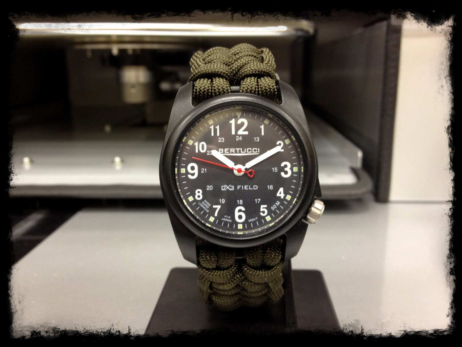 Paracord custom watch band including the Bertucci A-2R DX3 Field Watch