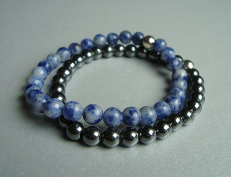 Ghost Hunters or Psychics - Hematite and Sodalite Stretch Bracelet Set - Grounding and Third Eye - Reiki Infused Chakra Jewelry - Unisex