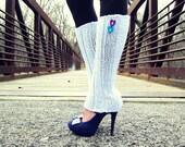 Leg Warmers Knit White Heart Valentines Day Blue Purple Buttons Teen Leggings Womens  Ladies Adult Crochet